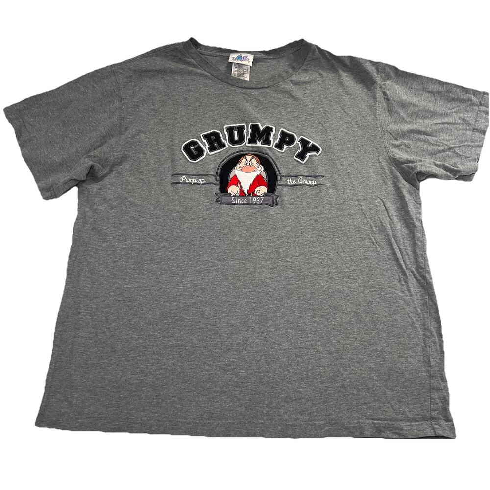 Disney World GRUMPY T Shirt Size XL Gray Embroidered Batch Work Letters VTG Y2K